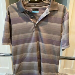 PGA Tour Men's Polo Shirt - Gray and Purple Stripes